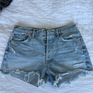 Agolde Distressed Denim Shorts - Light Wash